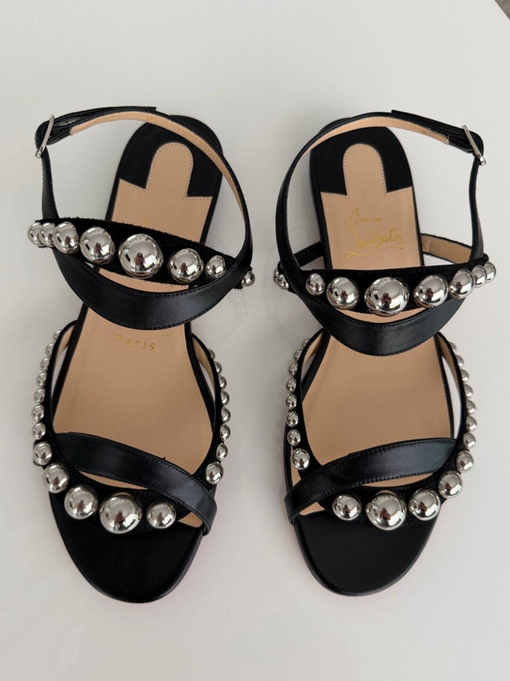 Christian Louboutin Black Leather Sandals with Silver Studs
